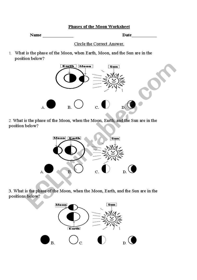 Phases of the Moon - ESL worksheet by yodbez For Moon Phases Worksheet Answers