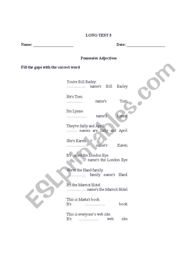 possessive adjectives worksheet