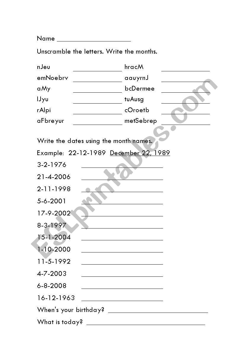 Writing Dates worksheet