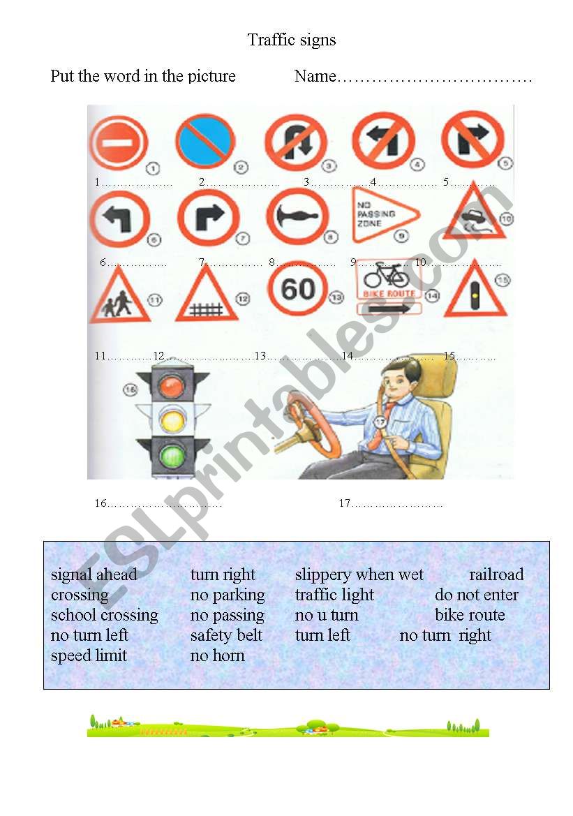 traffic signs worksheet