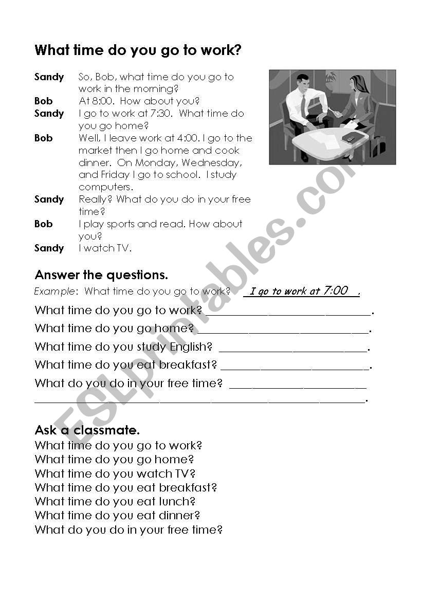 What time do you go to work? worksheet