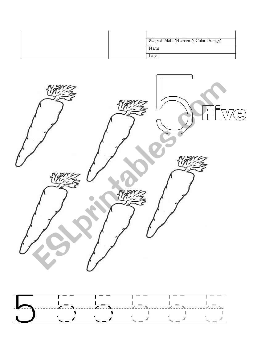 tracing number 5  worksheet