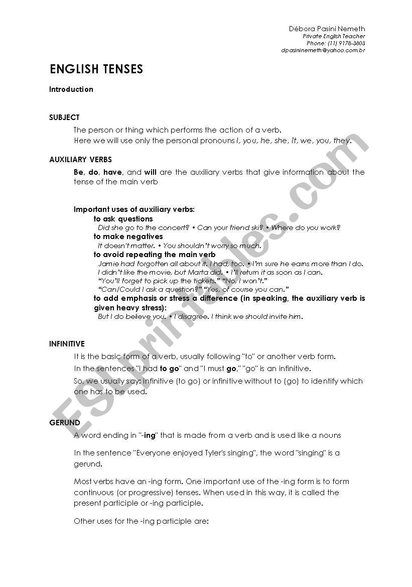 English Tenses worksheet