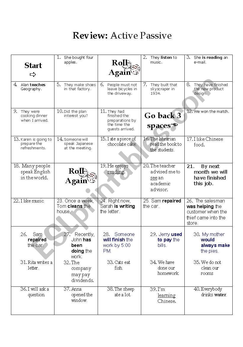 Active to Passive worksheet