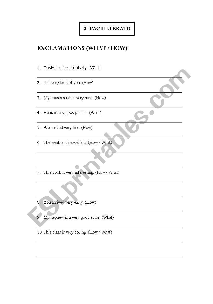 Exclamations worksheet