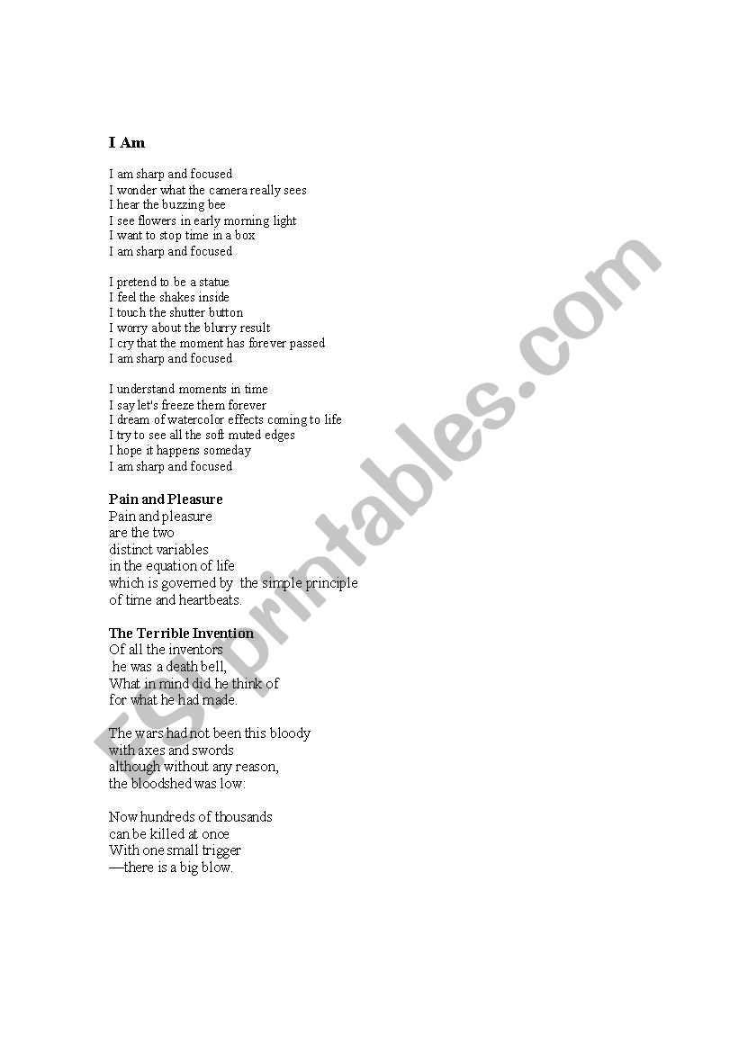 Poem worksheet