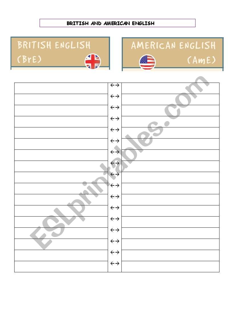 British and American English worksheet