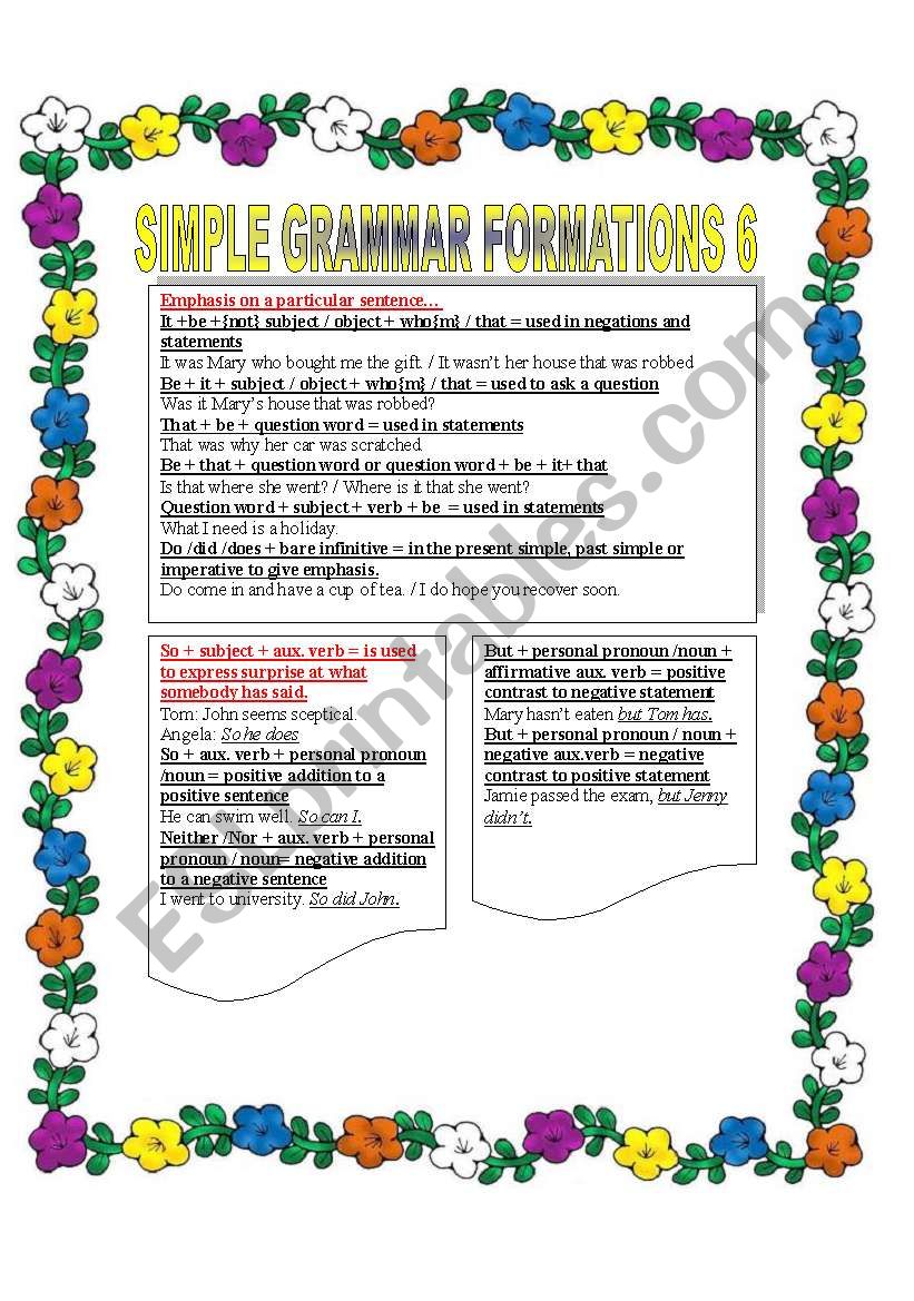 SIMPLE GRAMMAR FORMATION 6 worksheet