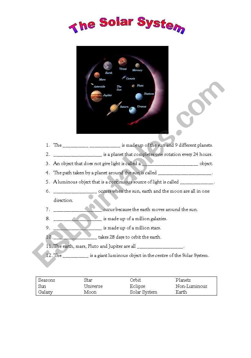 The Solar System worksheet