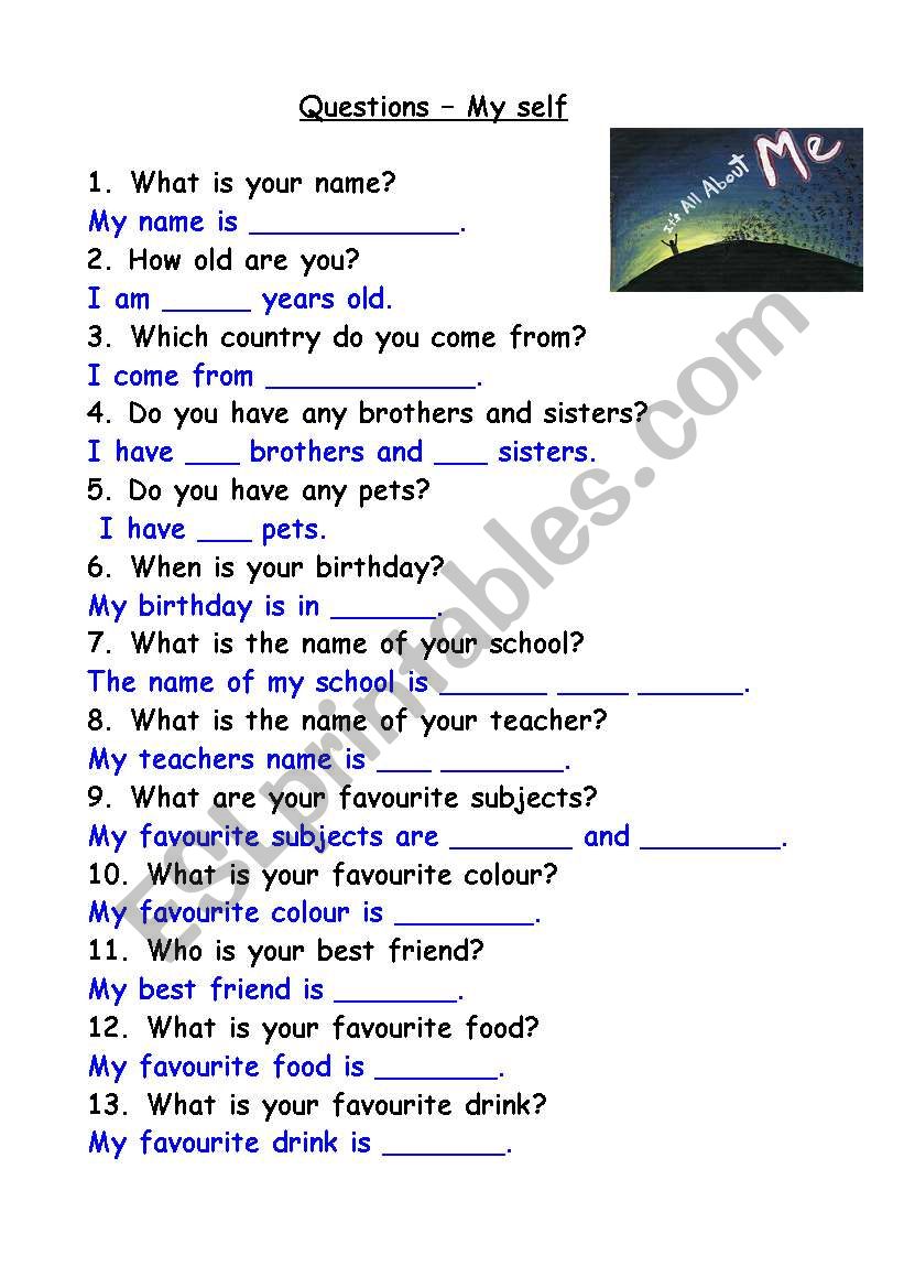 My Self worksheet