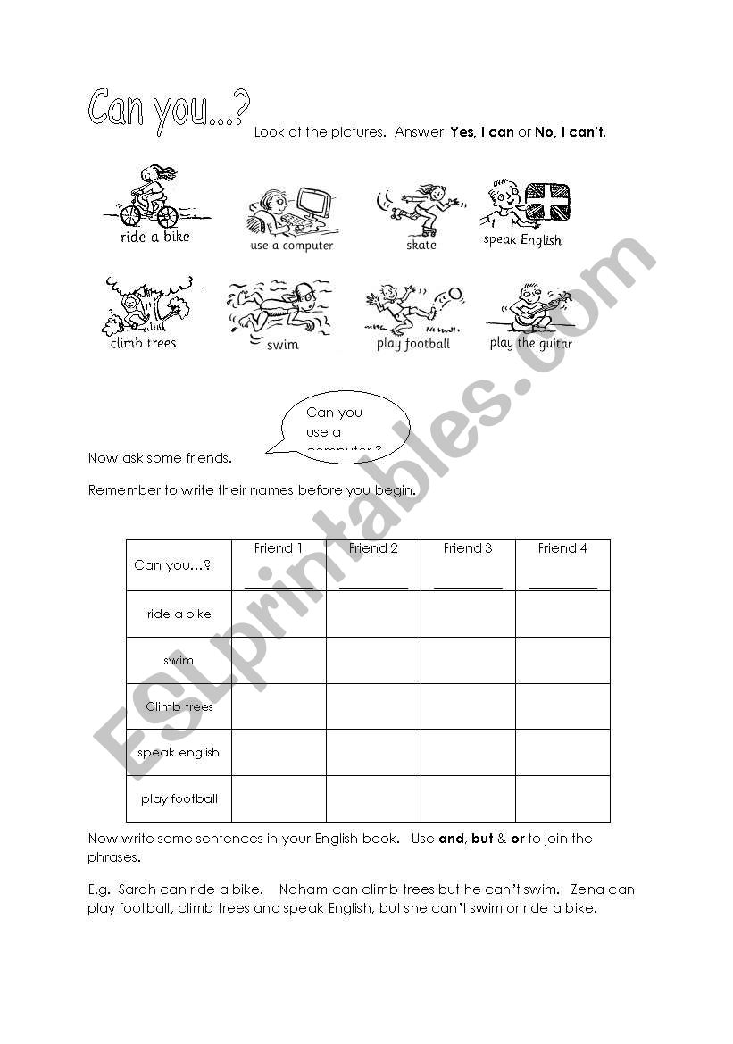 Can you...? worksheet