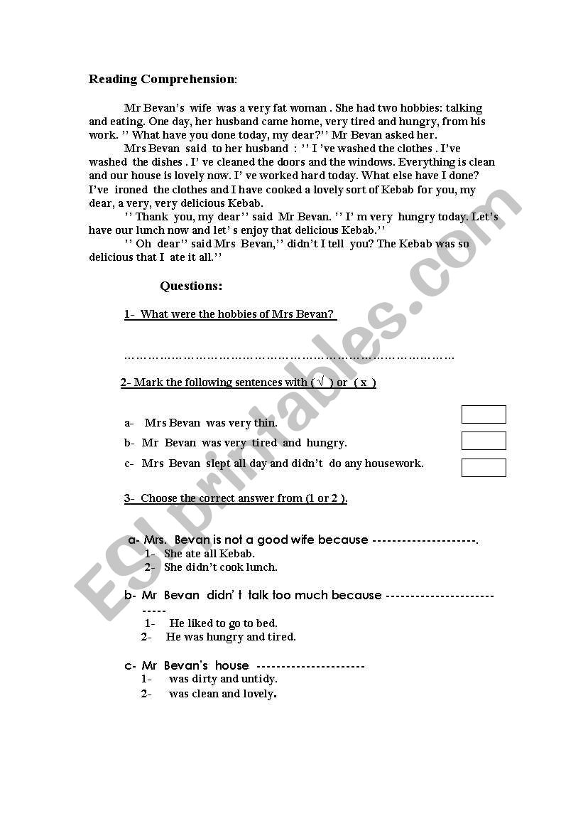 Reading Comprehension worksheet