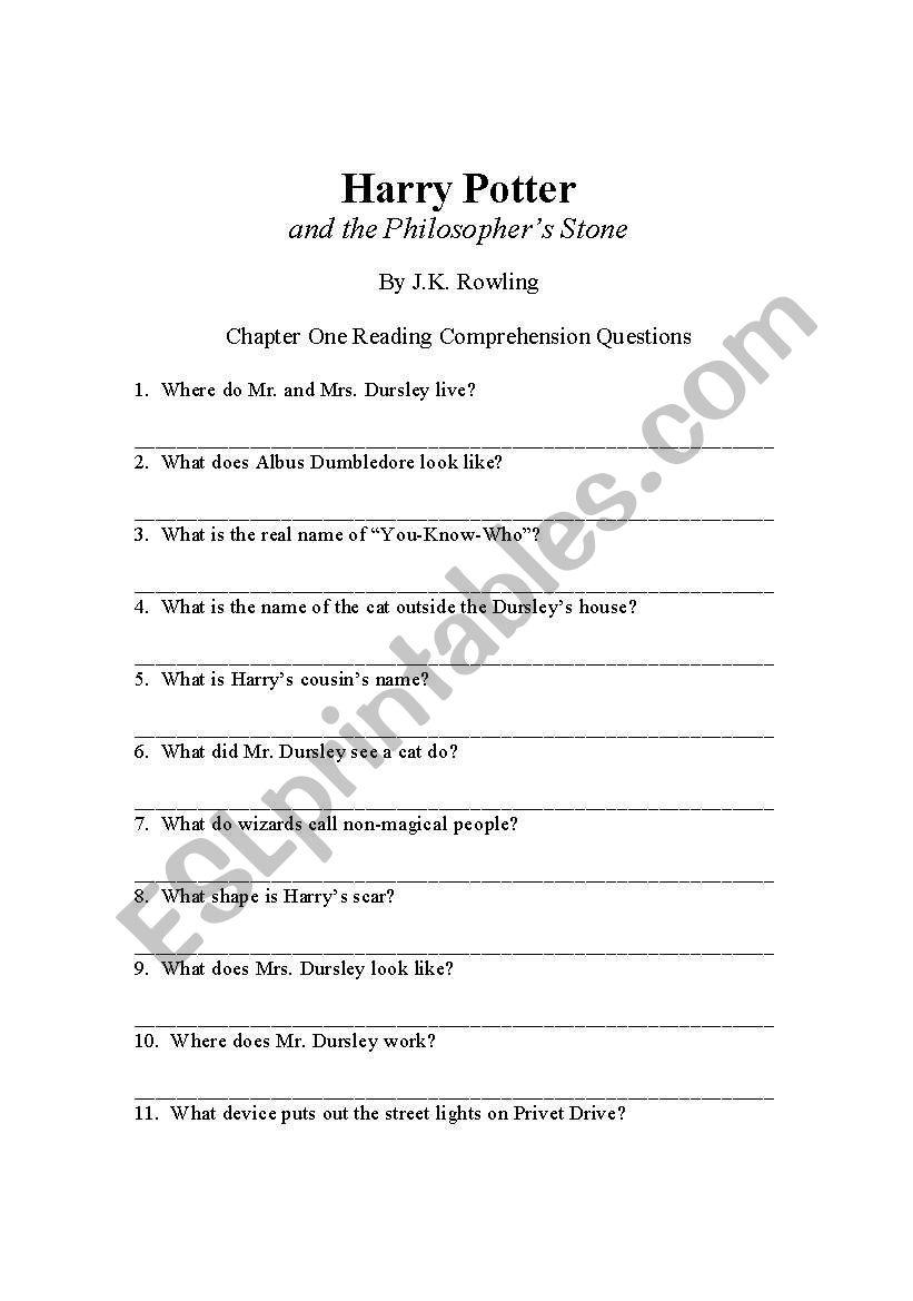 Harry Potter and the Philosophers Stone Reading Comp Ch. 1