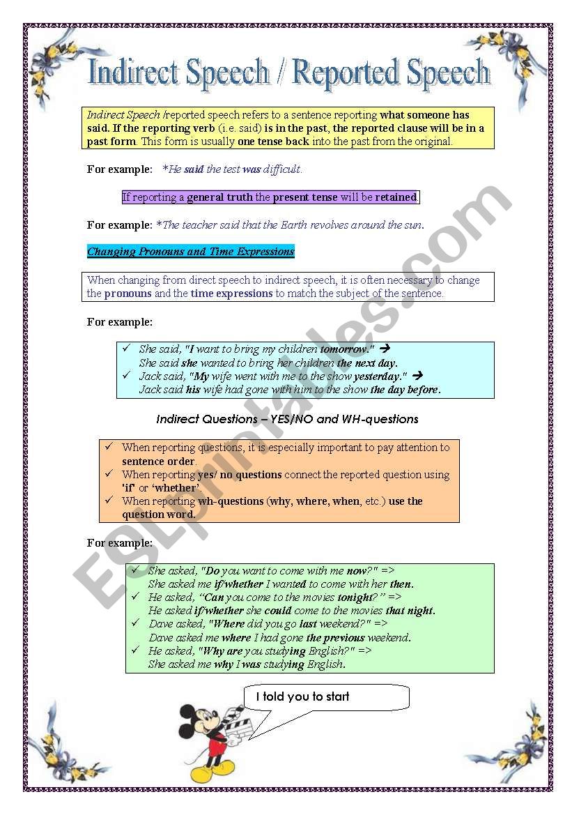 Reported Speech worksheet