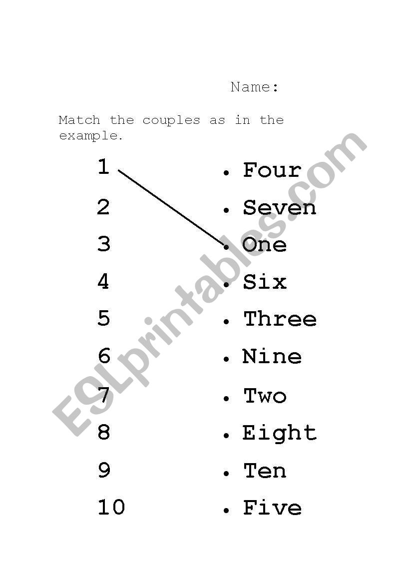 match the numbers worksheet