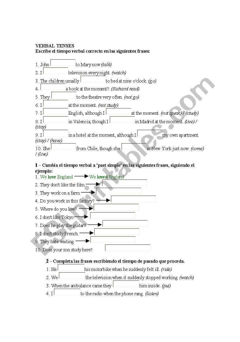 VERB TENSES worksheet