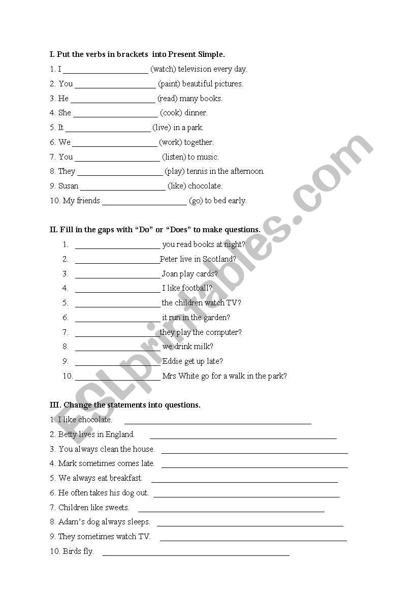 present simple worksheet
