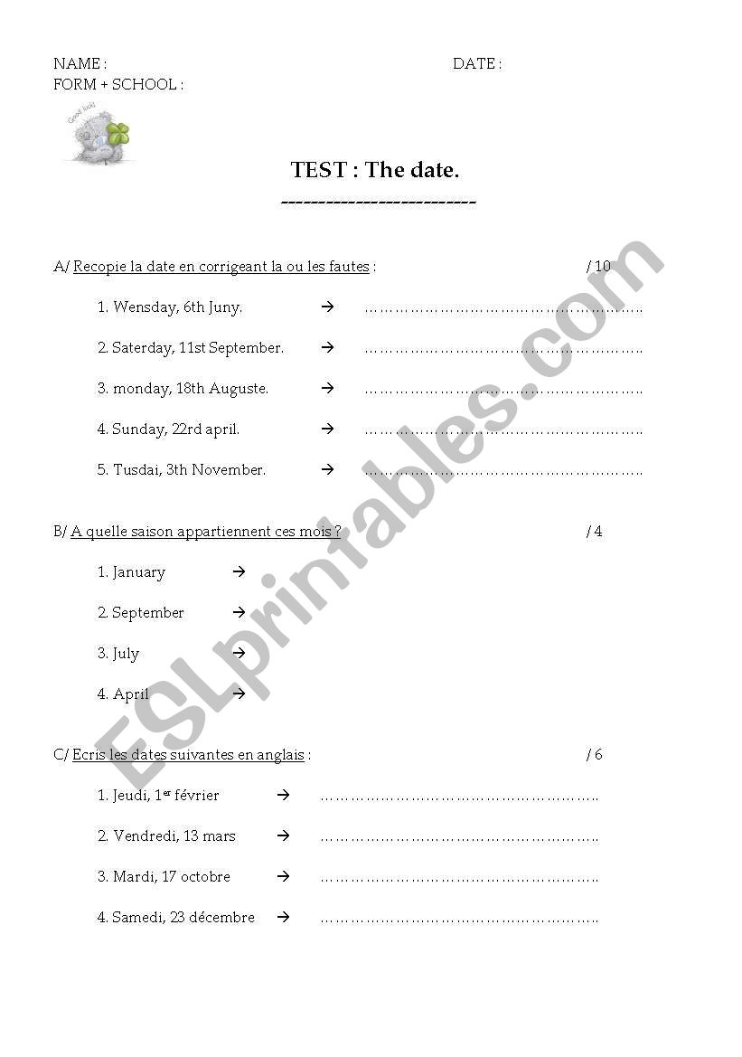 Test : The date worksheet