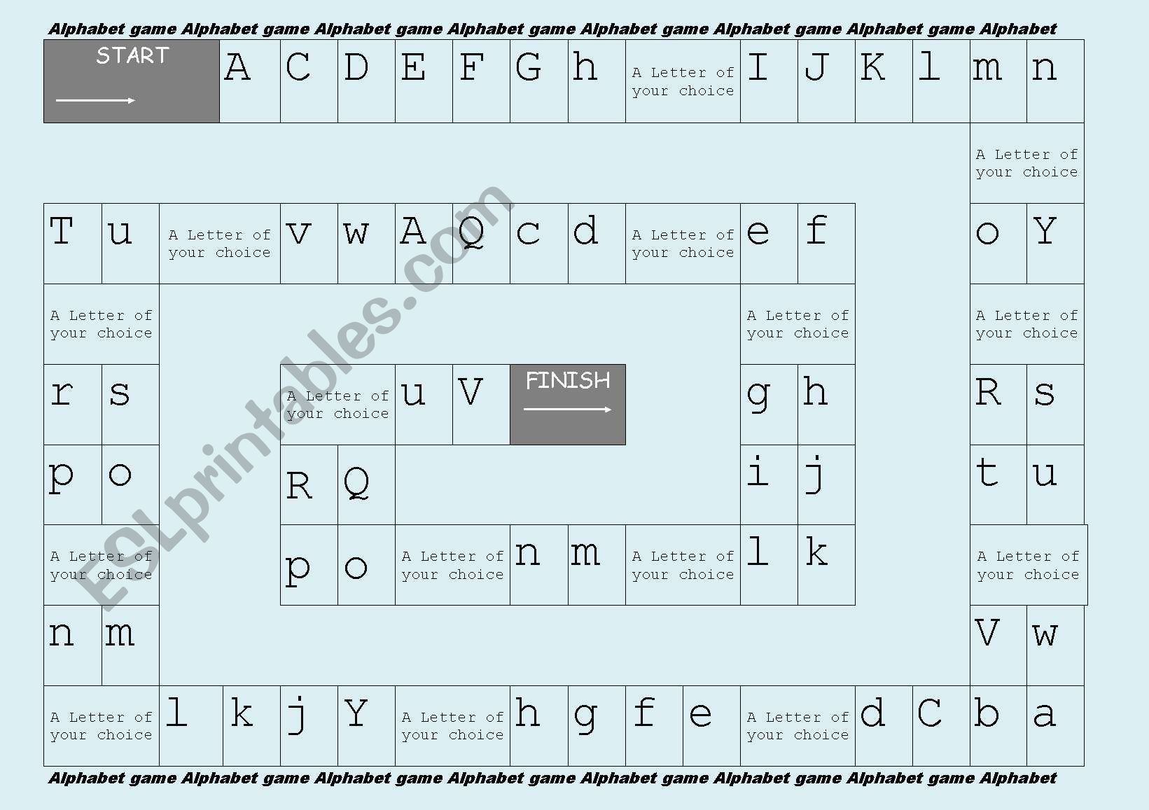 Alphabet board game worksheet