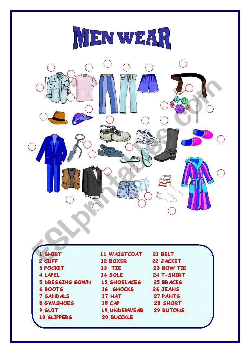 MEN WEAR - ESL worksheet by win25