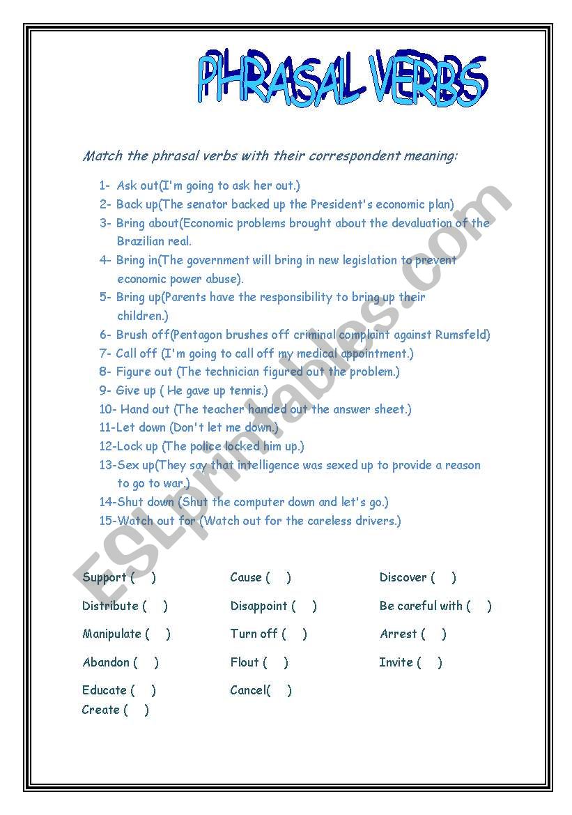 Phrasal verbs worksheet