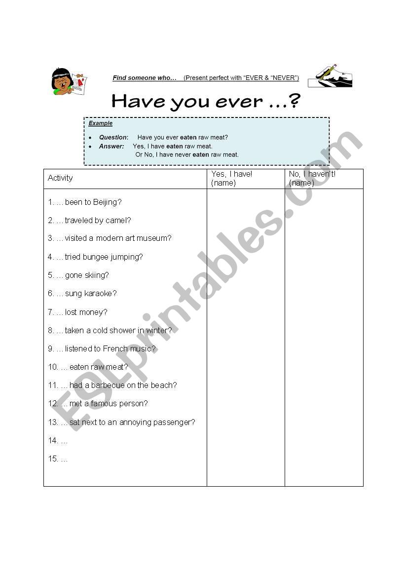 Present perfect practice worksheet