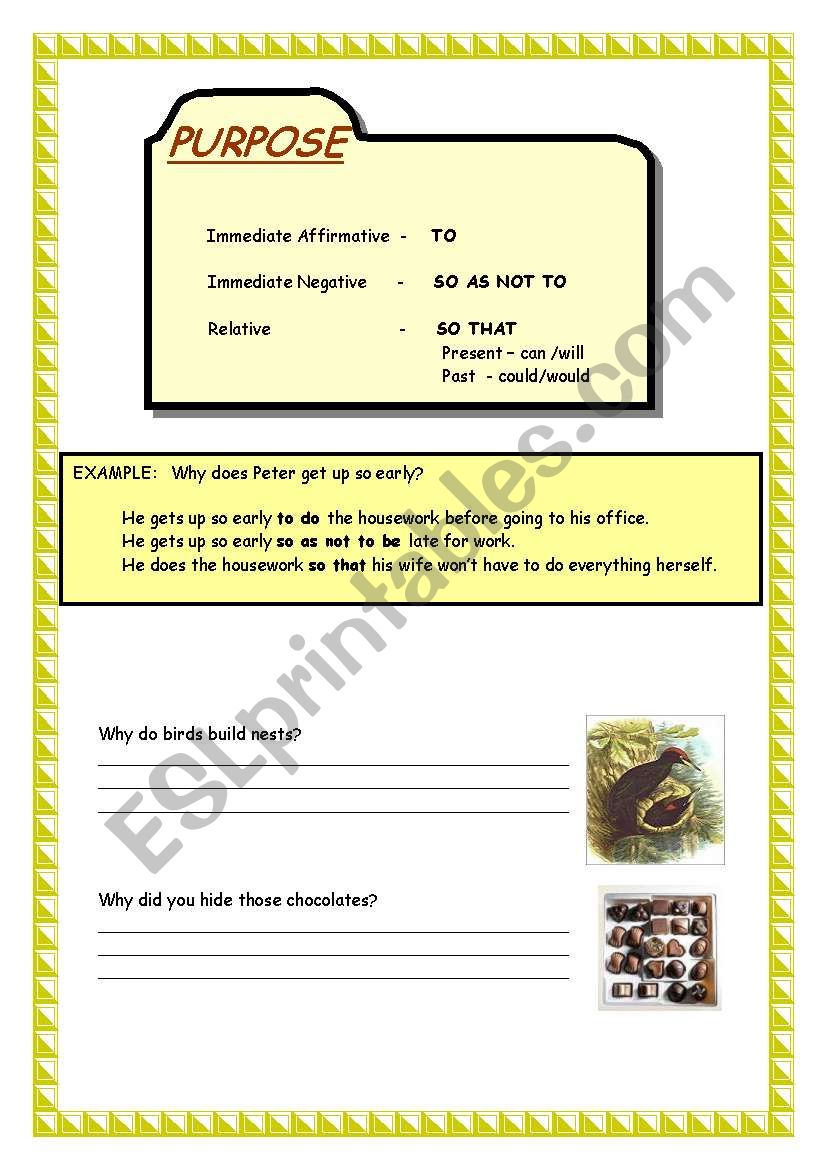 Purpose clauses  worksheet