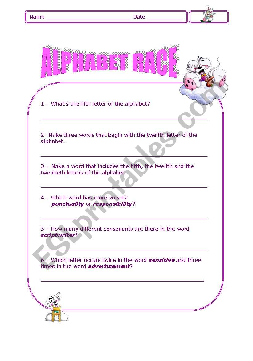 Alphabet Race worksheet
