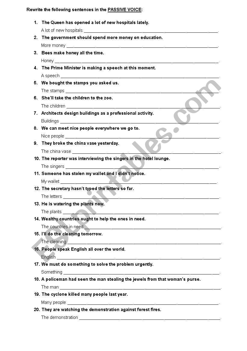 Passive Active Voice worksheet