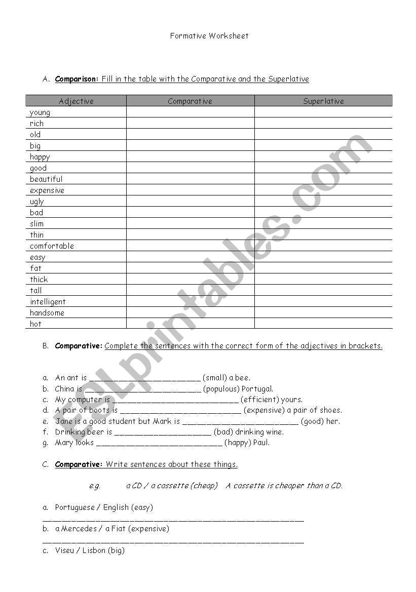 Comparative and Superlative worksheet