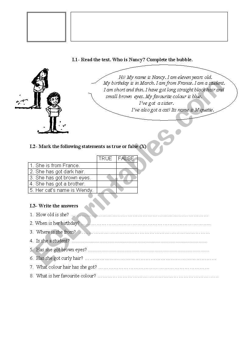 Physical description worksheet