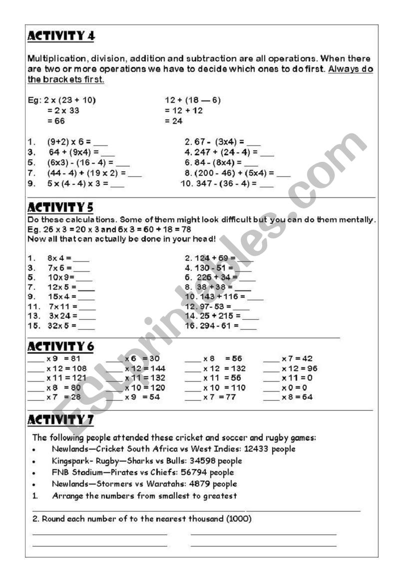 Maths Activity 4 - 7 worksheet
