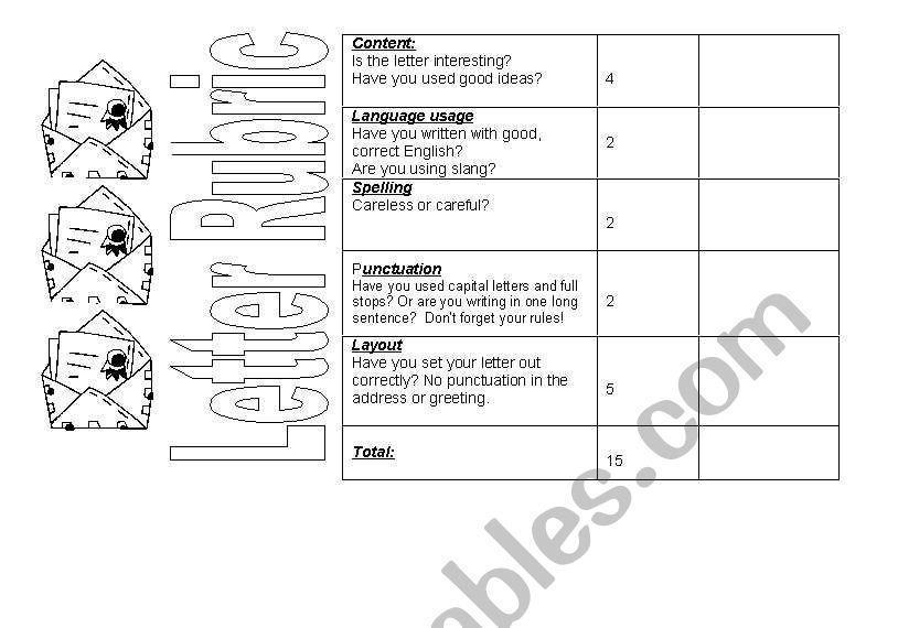 Rubric - Friendly Letter worksheet