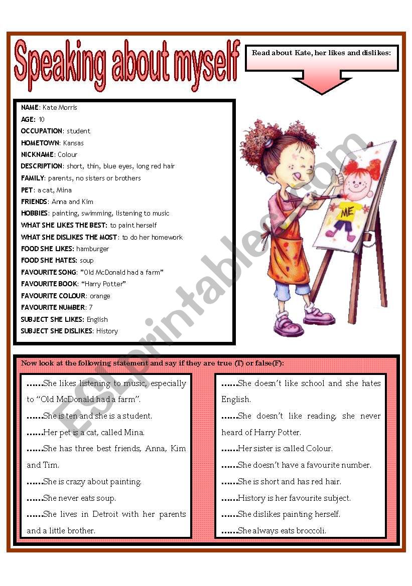 Speaking About Myself Esl Worksheet By Domnitza