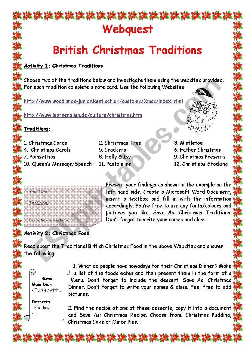 British Christmas Traditions worksheet