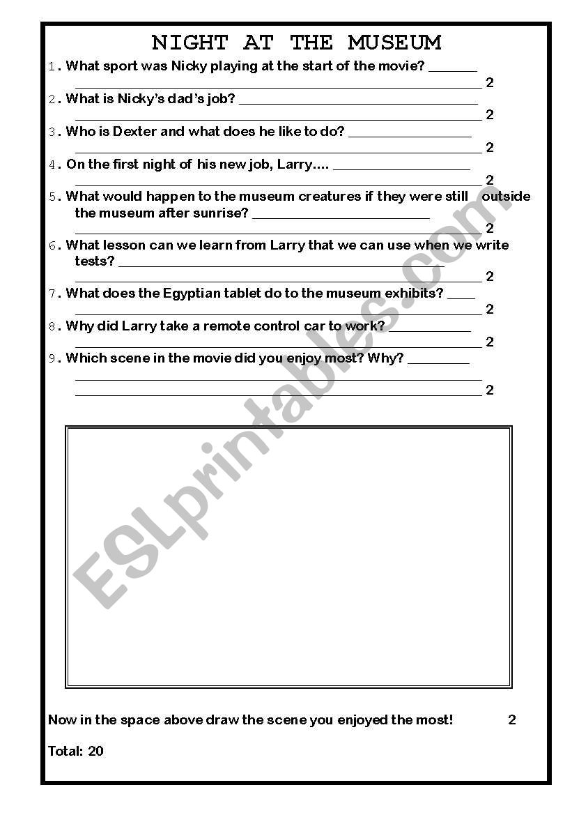 Night at the Museum worksheet