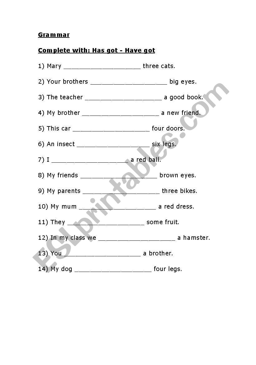 Complete worksheet