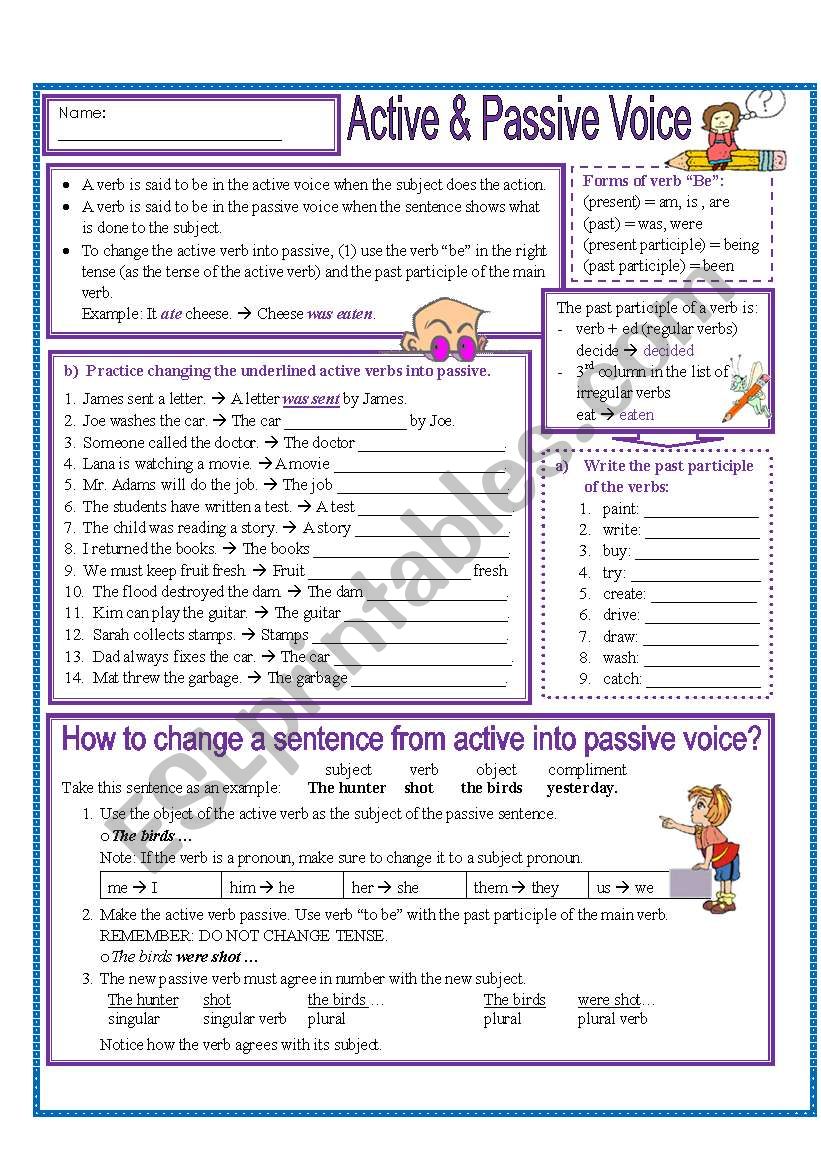 Active and Passive Voice - ESL worksheet by missola With Active Passive Voice Worksheet