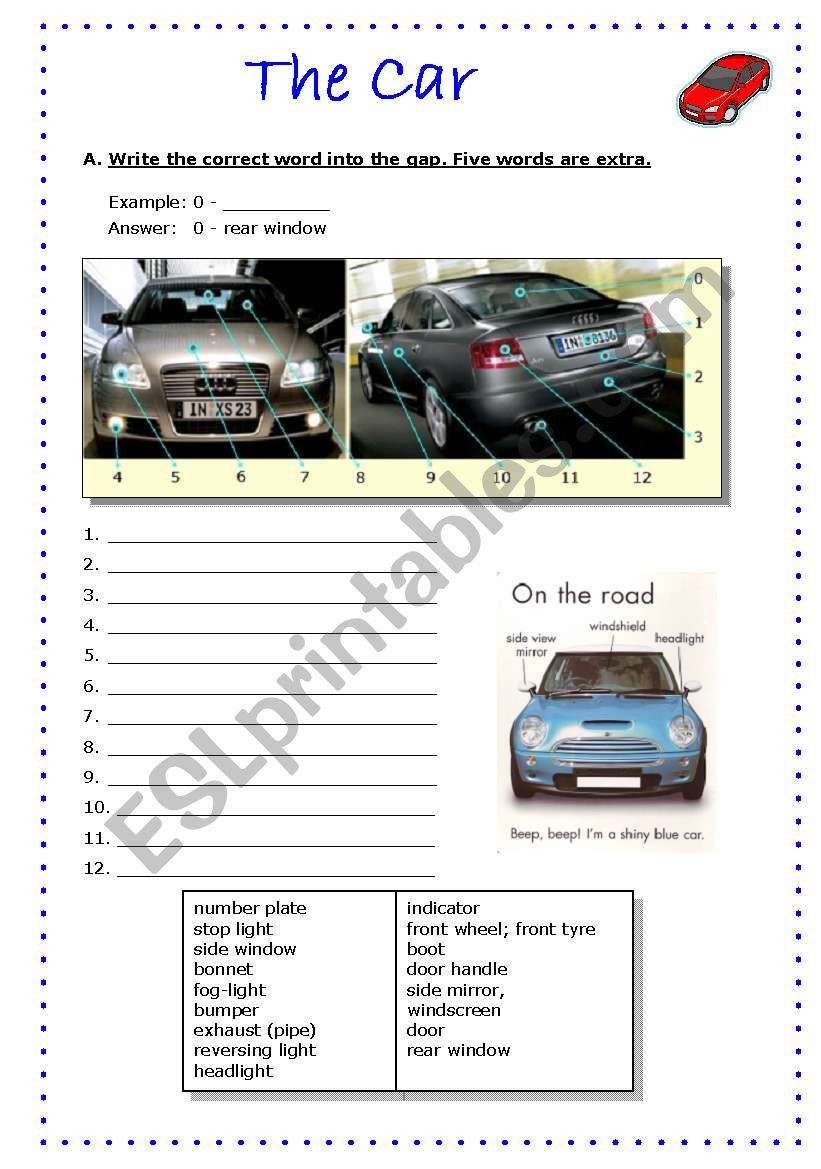 The Car worksheet