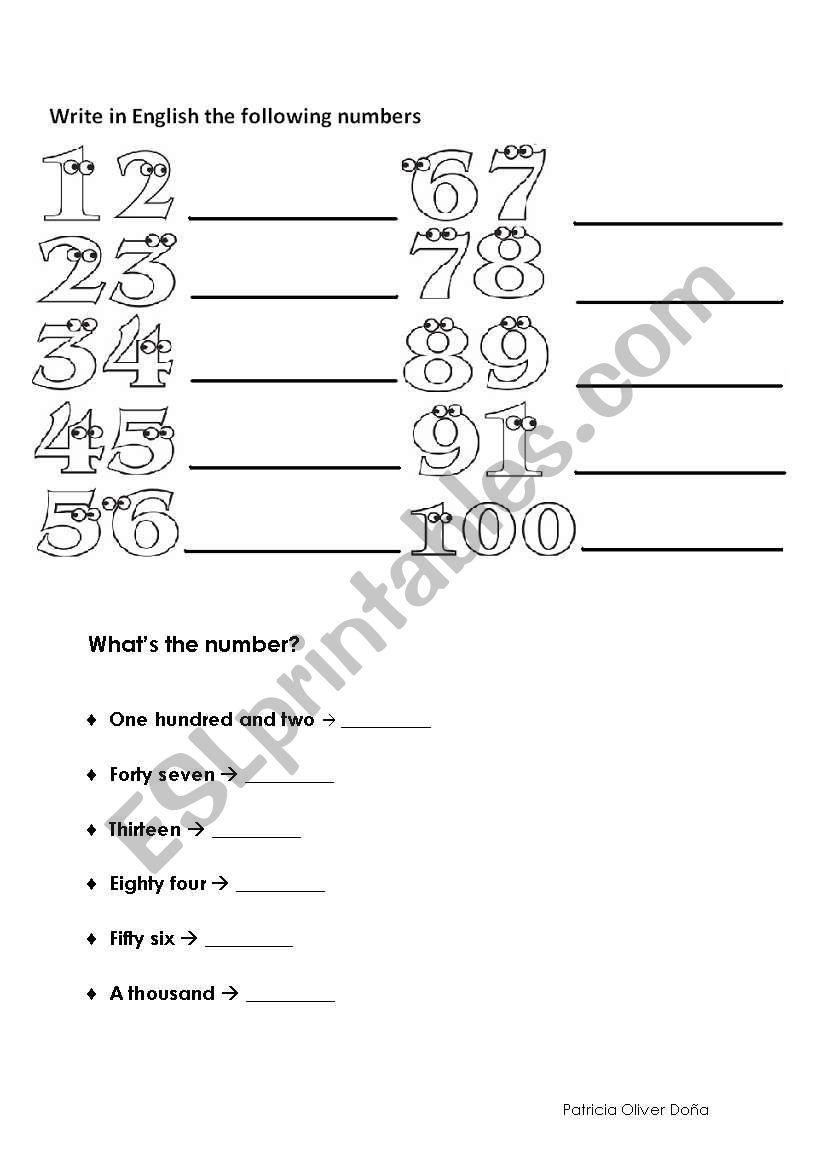 The numbers!! worksheet