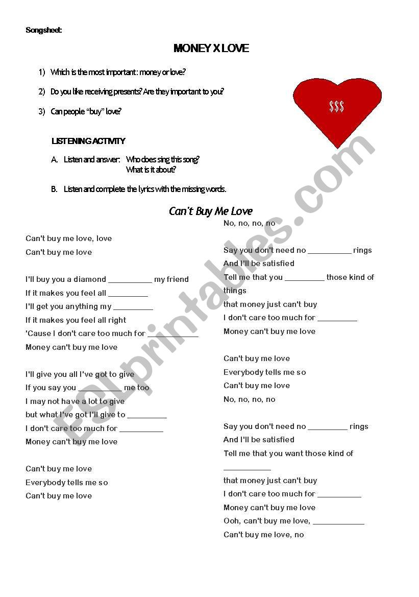 Song Sheet - Cant buy me love