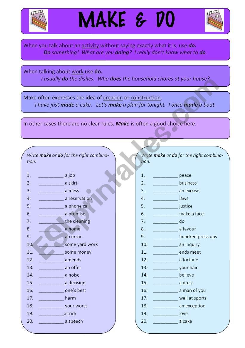 Make & Do worksheet