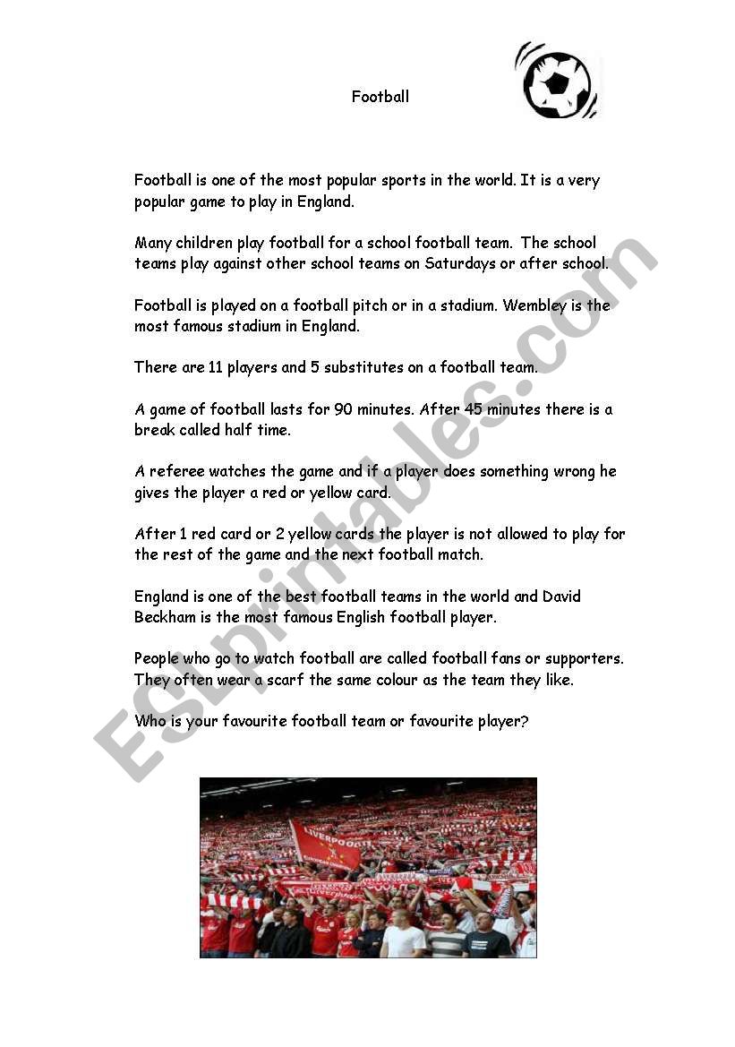 Football in England worksheet