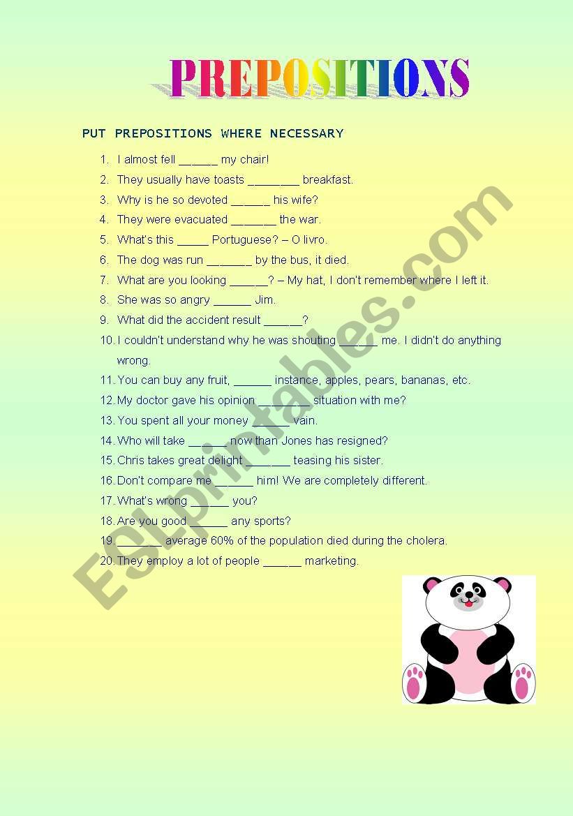 Prepositions worksheet