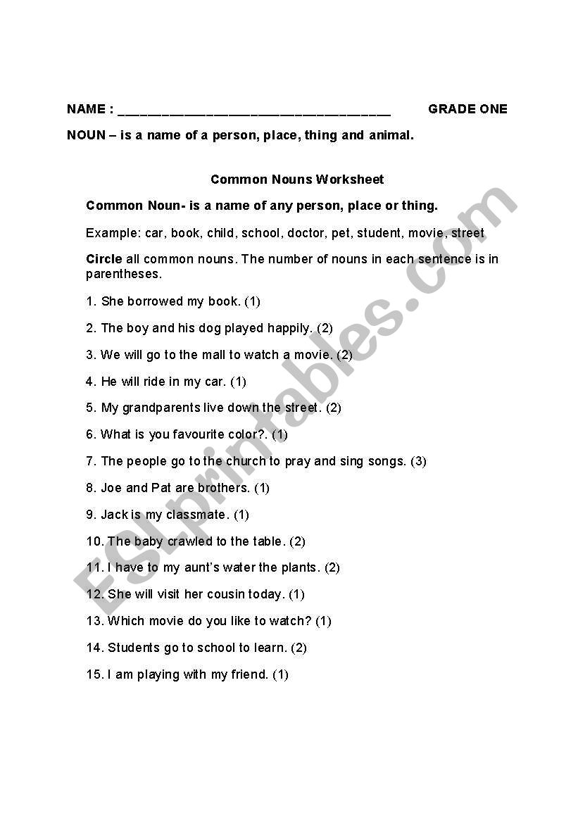 Common and Proper Nouns Worksheet