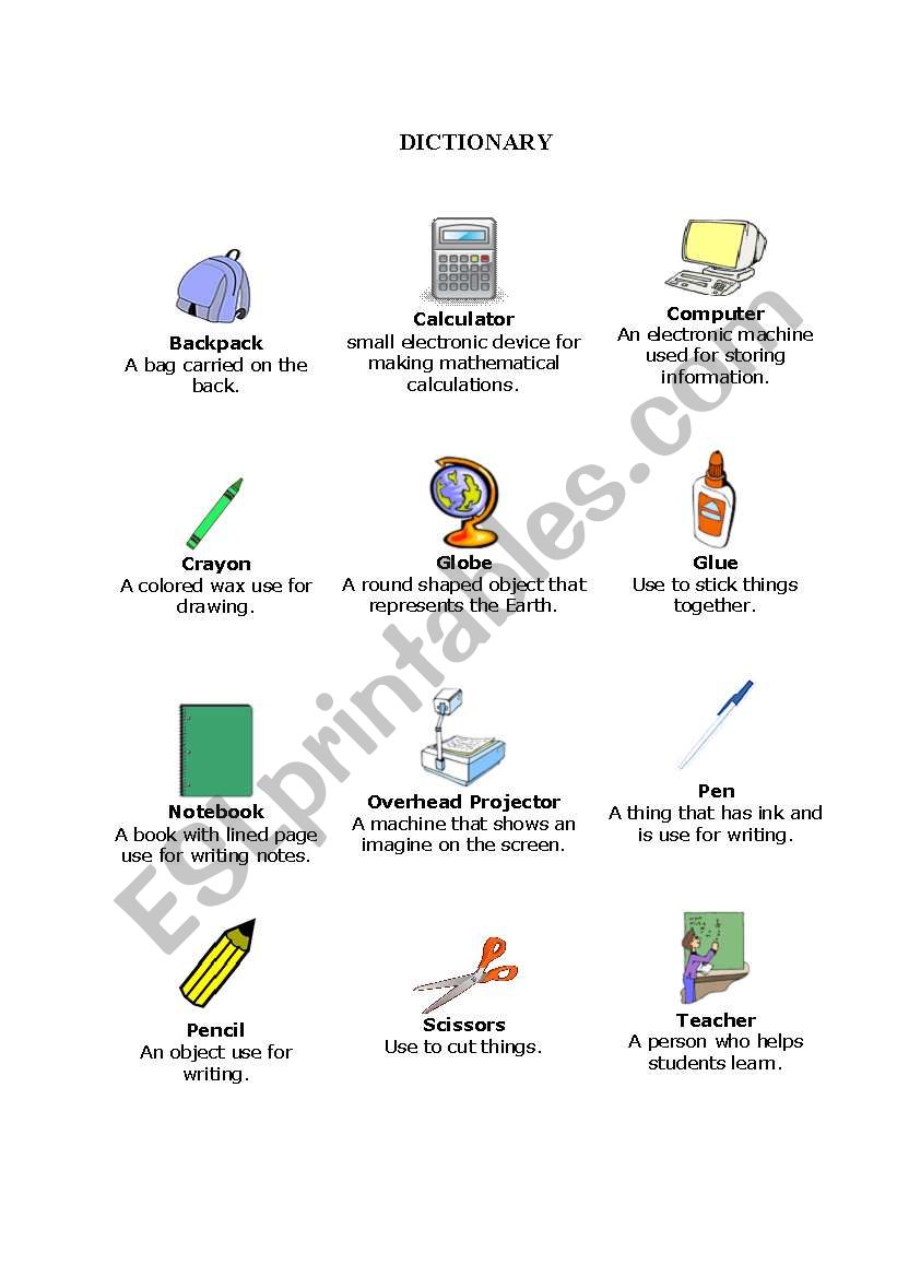 Picture Dictionary worksheet