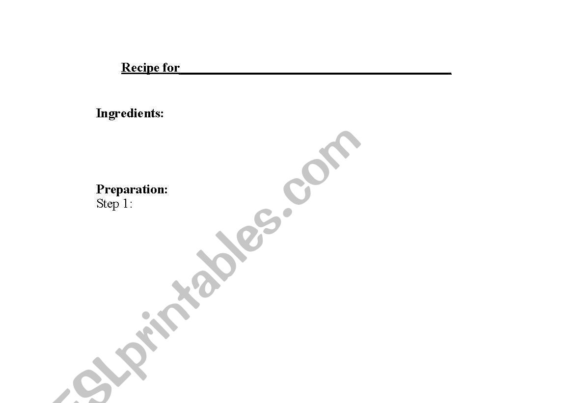 Recipe Worksheet worksheet