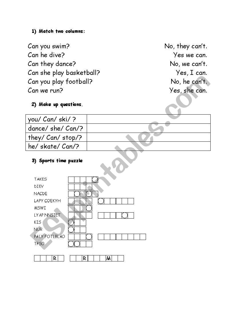 Can, Cant worksheet