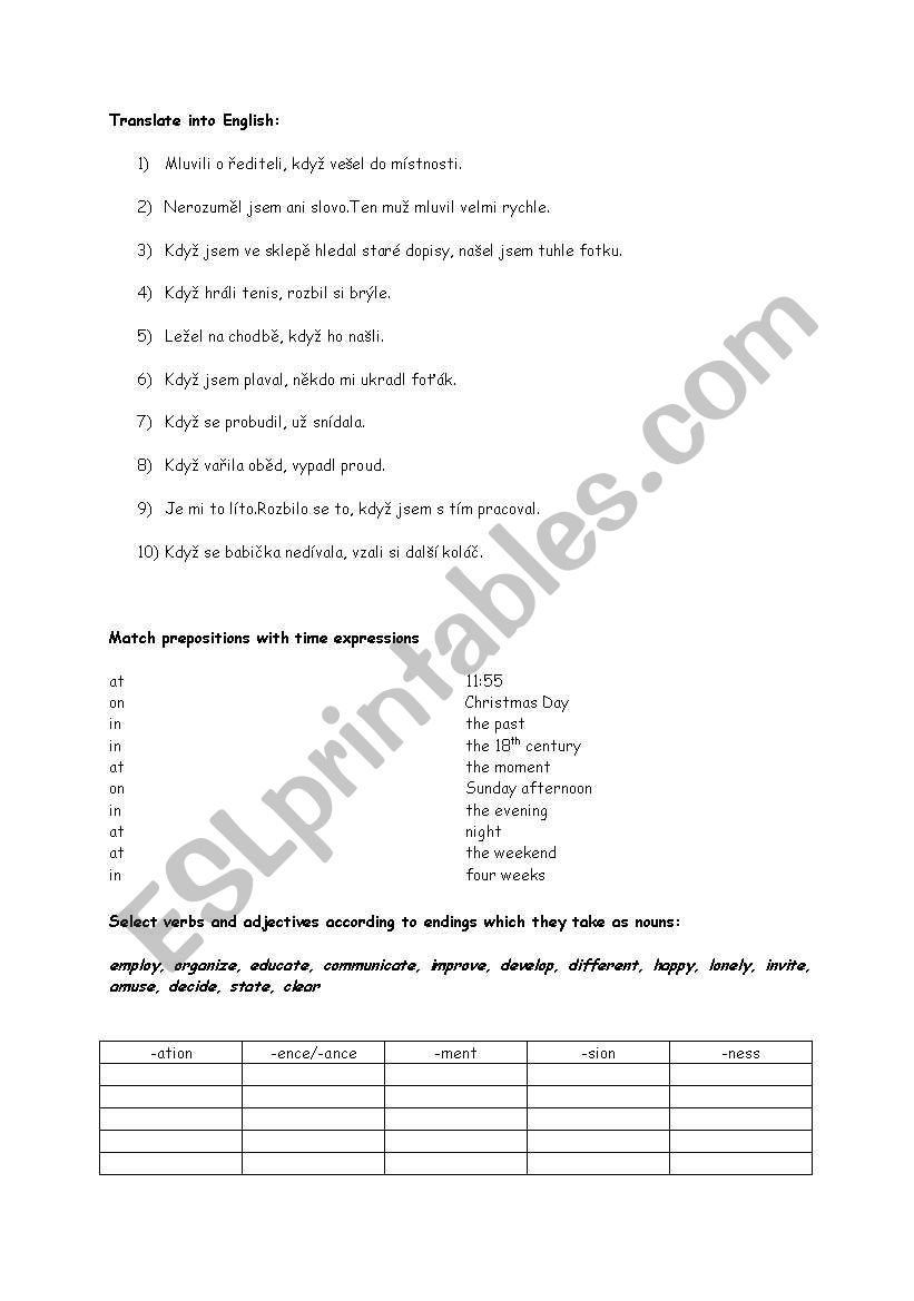 past tenses, prepositions and word formation