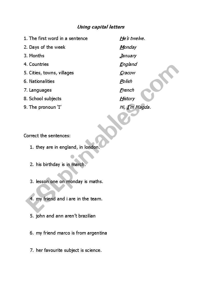 Capital letters worksheet